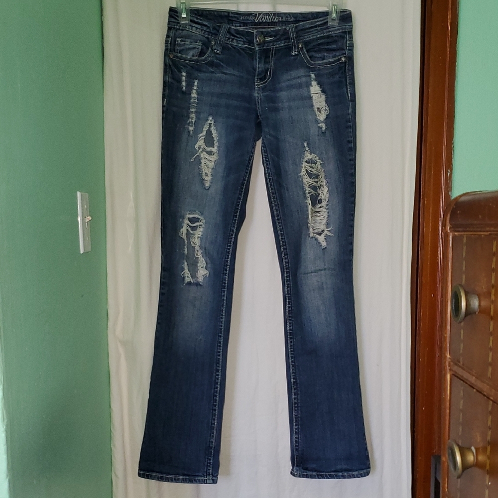 Vintage Y2k Sparkly Bedazzled Cross Distressed Vanity Dakota Jeans
